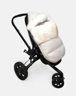 7 A.M. Enfant Plushpod Footmuff - Tundra Heather Beige / White Faux Fur (0-18m)