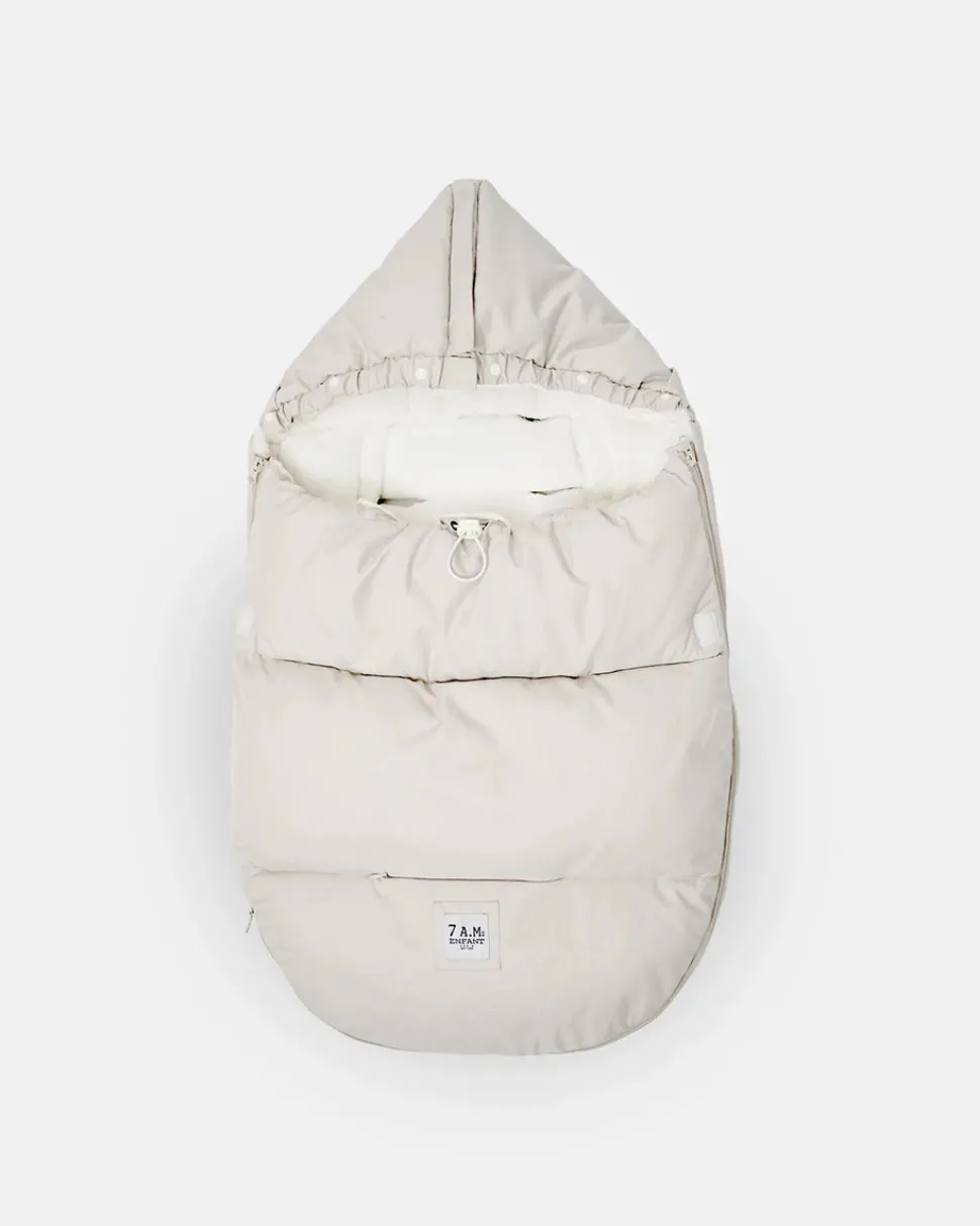 7 A.M. Enfant Plushpod Footmuff - Tundra Heather Beige / White Faux Fur (0-18m)