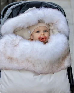 7 A.M. Enfant Plushpod Footmuff - Tundra Heather Beige / White Faux Fur (0-18m)