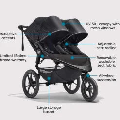 Baby Jogger Summit X3 Double Jogging Stroller - Midnight Black