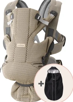 BabyBjorn Baby Carrier Free, 3D Mesh + Cover Bundle - Gray Beige / Black