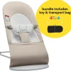 BabyBjorn Bouncer + Flying Friends Toy Bar + Transport Bag Bundle - Balance Soft, Cotton / Jersey Beige / Grey