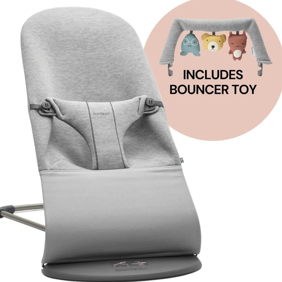 BabyBjorn Bouncer + Toy Bundle - Bliss (3D Jersey) Light Grey