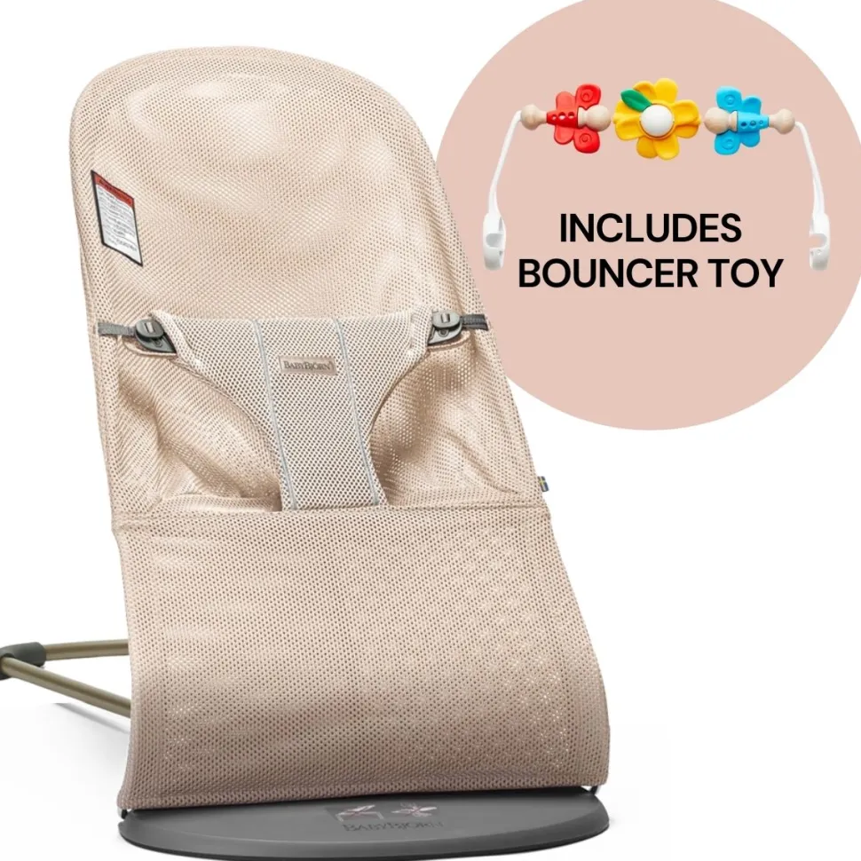 BabyBjorn Bouncer + Toy Bundle - Bliss (Mesh) Pearly Pink