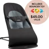 BabyBjorn Bouncer + Toy Bundle - Balance Soft (Cotton) Black / Dark Gray / Flying Friends