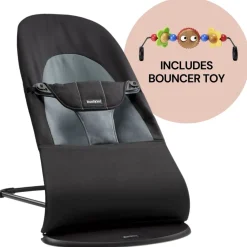 BabyBjorn Bouncer + Toy Bundle - Balance Soft (Cotton) Black / Dark Gray