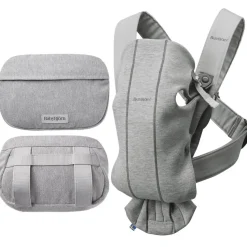 BabyBjörn Baby Carrier Mini + Pocket Pouch Bundle - 3D Jersey, Light Gray / Light Gray
