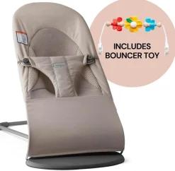 BabyBjörn Bouncer + Toy Bundle - Balance Soft (Tri-Fabric) Sand Gray / Flying Friends