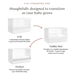 Babyletto Bento 3-in-1 Convertible Storage Crib w/ Toddler Bed Conversion Kit - White