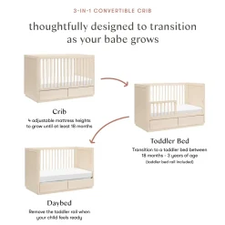 Babyletto Bento 3-in-1 Convertible Storage Crib w/Toddler Bed Conversion Kit - Washed Natural