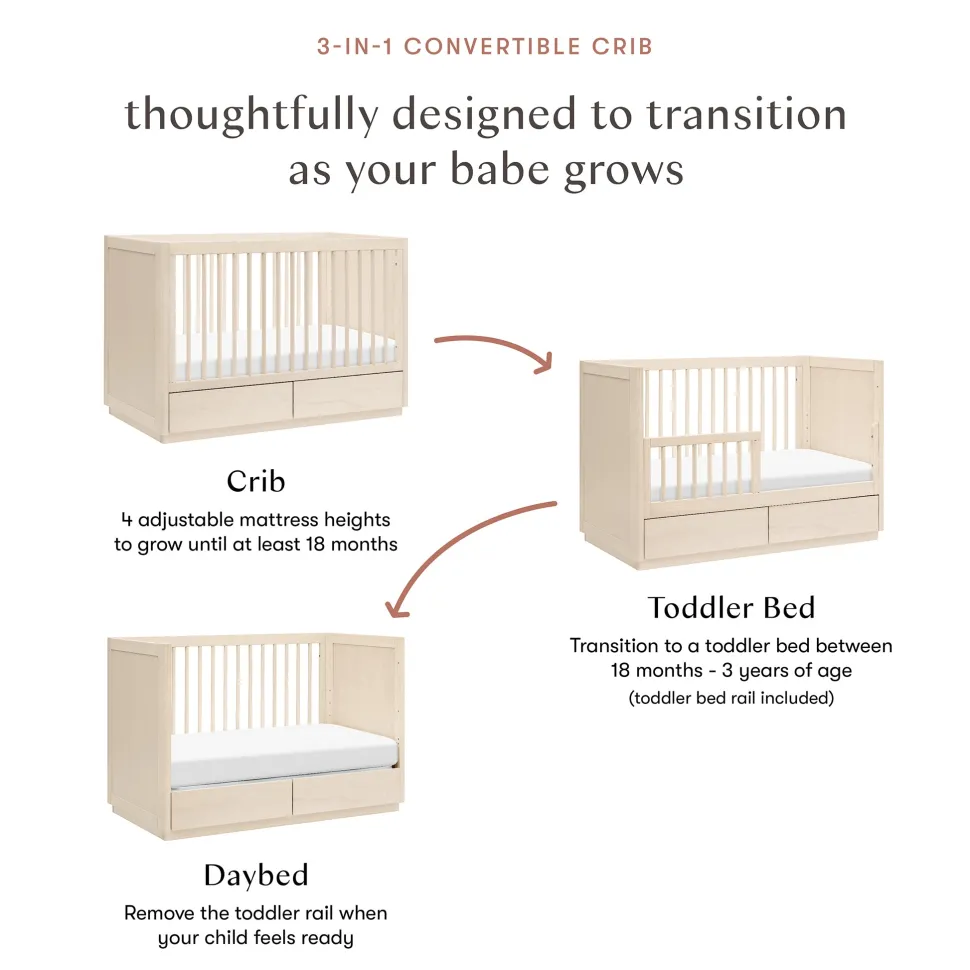 Babyletto Bento 3-in-1 Convertible Storage Crib w/Toddler Bed Conversion Kit - Washed Natural