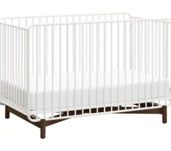 Babyletto Bixby Metal Crib with Toddler Bed Conversion Kit - Warm White / Walnut Stain