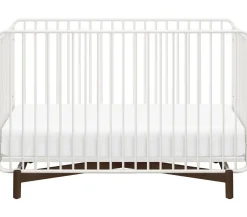 Babyletto Bixby Metal Crib with Toddler Bed Conversion Kit - Warm White / Walnut Stain