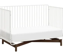 Babyletto Bixby Metal Crib with Toddler Bed Conversion Kit - Warm White / Walnut Stain