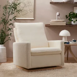 Babyletto Cali Pillowback Chair and a Half Glider - Chantilly Sherpa w/ Light Wood Base