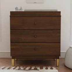Babyletto Gelato 3-Drawer Changer Dresser + Removable Changing Tray - Natural Walnut & Gold Feet