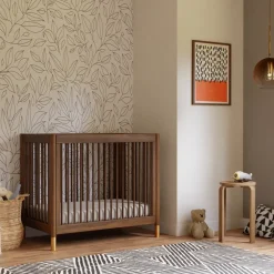 Babyletto Gelato 4-in-1 Convertible Mini Crib - Natural Walnut & Gold Feet