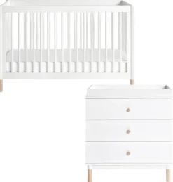 Babyletto Gelato 4-in-1 Convertible Crib + 3-Drawer Changer Dresser Bundle - White / Washed Natural