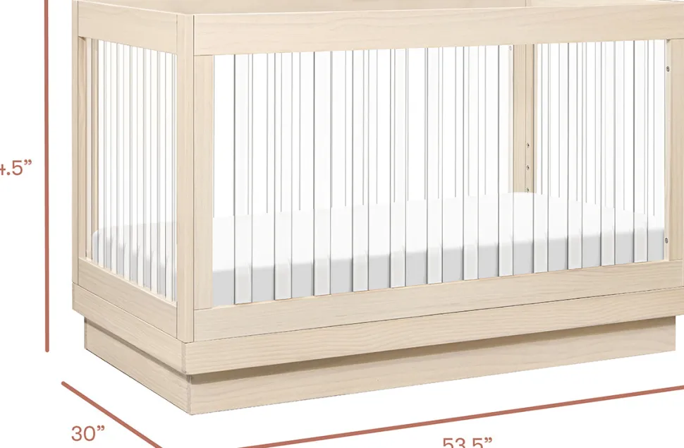 Babyletto Harlow Acrylic 3-in-1 Convertible Crib w/Toddler Bed Conversion Kit - Washed Natural / Acrylic