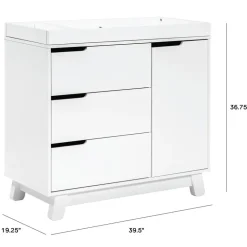 Babyletto Hudson 3-Drawer Changer Dresser, KD w/Removable Changing Tray In White