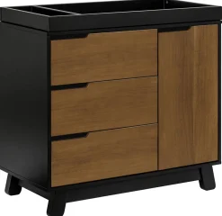 Babyletto Hudson 3-Drawer Changer Dresser, KD w/Removable Changing Tray - Black / Natural Walnut