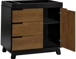 Babyletto Hudson 3-Drawer Changer Dresser, KD w/Removable Changing Tray - Black / Natural Walnut