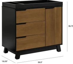 Babyletto Hudson 3-Drawer Changer Dresser, KD w/Removable Changing Tray - Black / Natural Walnut