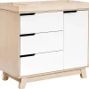 Babyletto Hudson 3-Drawer Changer Dresser, KD w/Removable Changing Tray in Washed Natural/White
