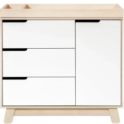 Babyletto Hudson 3-Drawer Changer Dresser, KD w/Removable Changing Tray in Washed Natural/White