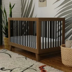 Babyletto Hudson 3-in-1 Convertible Crib with Toddler Bed Conversion Kit - Natural Walnut / Black