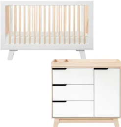 Babyletto Hudson 3-in-1 Convertible Crib + 3-Drawer Changer Dresser Bundle - White / Washed Natural