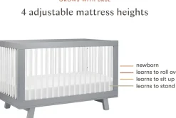 Babyletto Hudson 3-in-1 Convertible Crib with Toddler Bed Conversion Kit - Grey/White