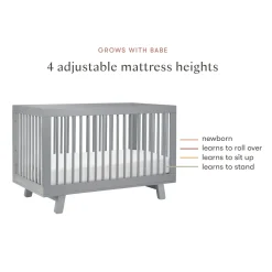 Babyletto Hudson 3-in-1 Convertible Crib with Toddler Bed Conversion Kit - Grey