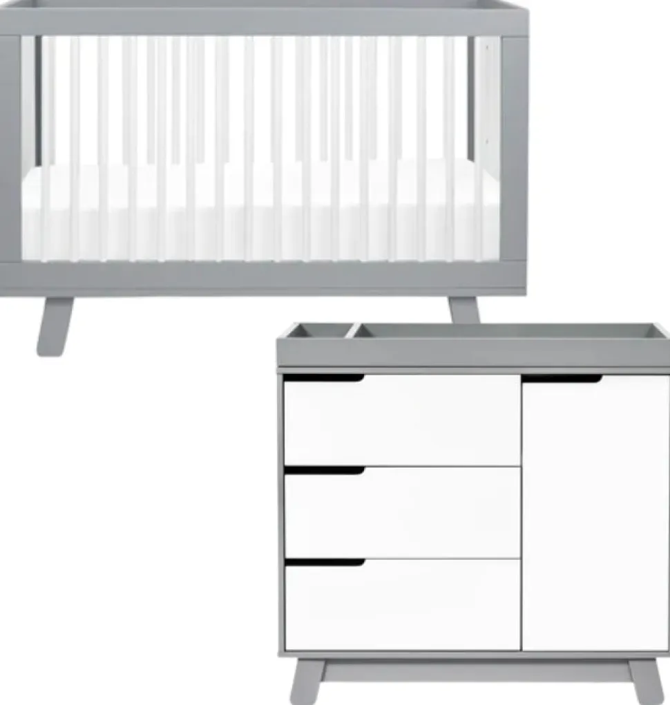 Babyletto Hudson 3-in-1 Convertible Crib + 3-Drawer Changer Dresser Bundle - Grey / White