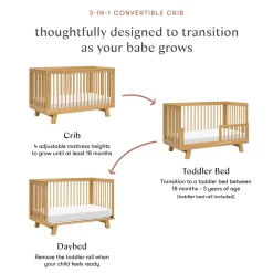 Babyletto Hudson 3-in-1 Convertible Crib with Toddler Bed Conversion Kit - Honey