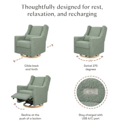 Babyletto Kiwi Electronic Glider Recliner w/ USB - Sage Teddy Loop w/ Light Wood Base