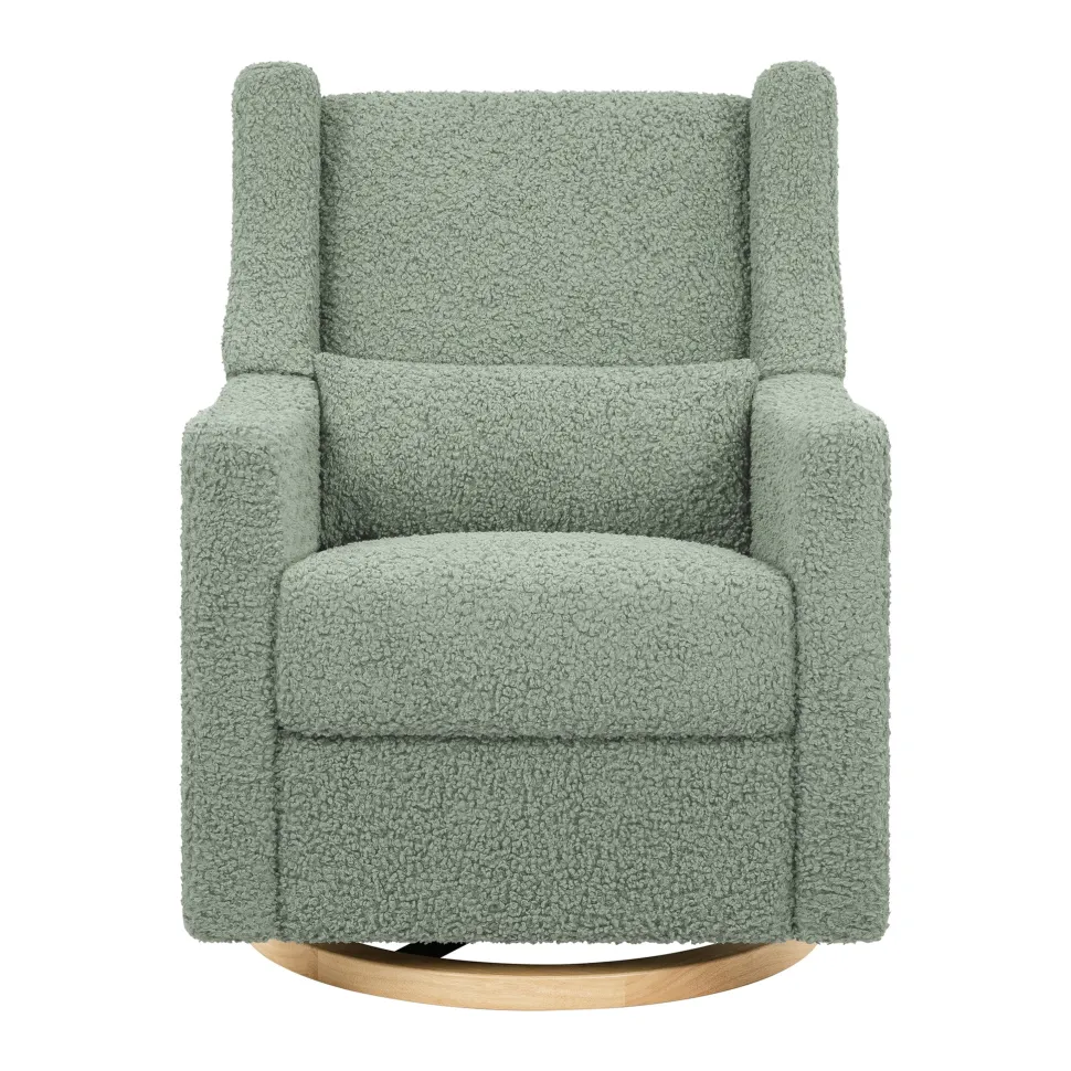 Babyletto Kiwi Electronic Glider Recliner w/ USB - Sage Teddy Loop w/ Light Wood Base