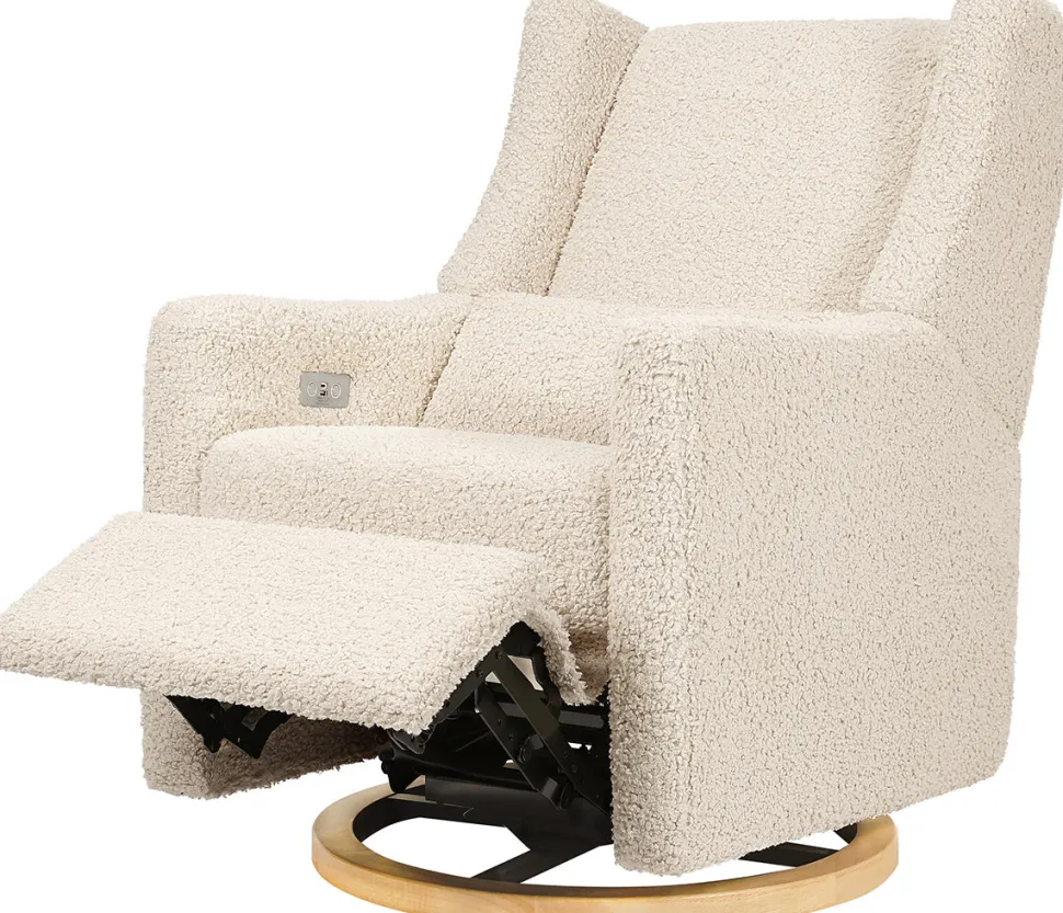 Babyletto Kiwi Electronic Glider Recliner w/ USB - Almond Teddy Loop w/Light Wood Base