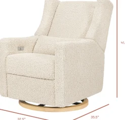Babyletto Kiwi Electronic Glider Recliner w/ USB - Almond Teddy Loop w/Light Wood Base