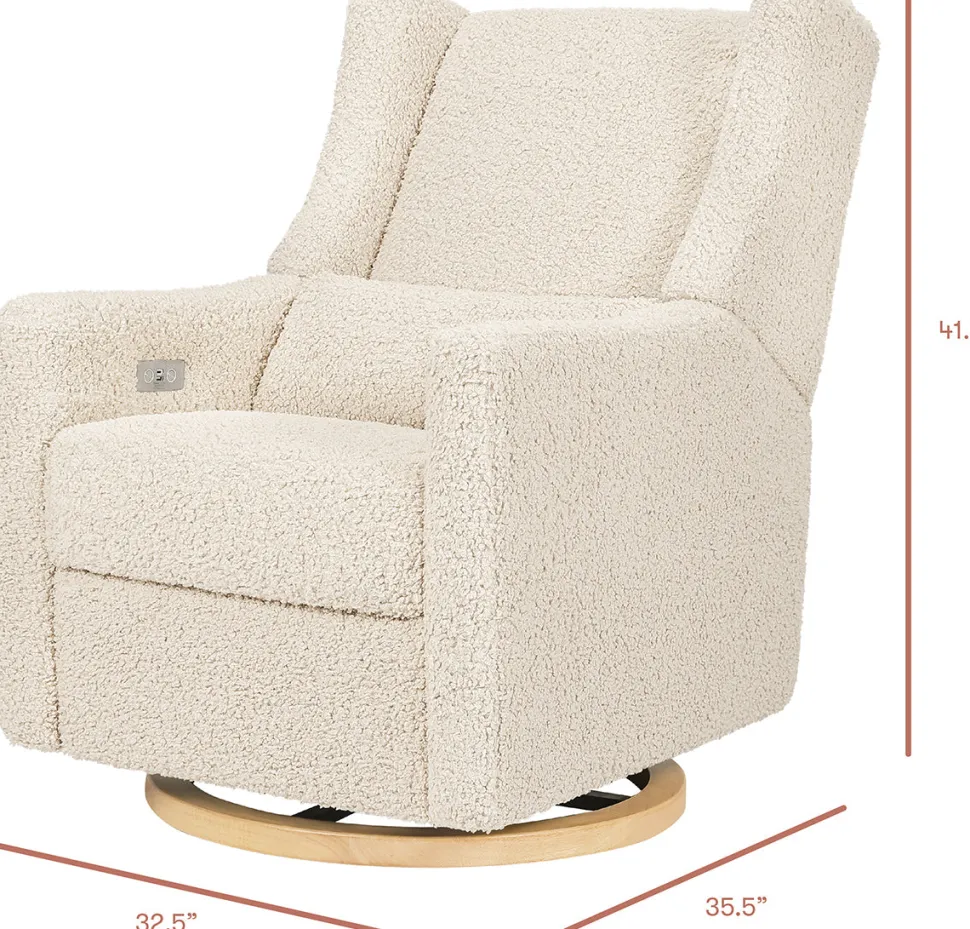 Babyletto Kiwi Electronic Glider Recliner w/ USB - Almond Teddy Loop w/Light Wood Base