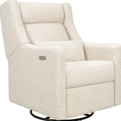 Babyletto Kiwi Plus Electric Recliner Swivel Glider w/ Adjustable Headrest + USB Port - Almond Teddy Loop