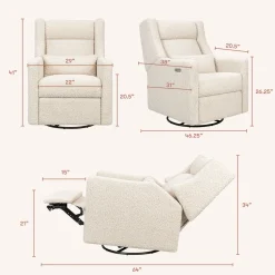 Babyletto Kiwi Plus Electric Recliner Swivel Glider w/ Adjustable Headrest + USB Port - Almond Teddy Loop