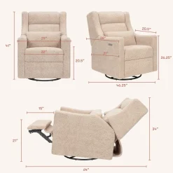 Babyletto Kiwi Plus Electric Recliner Swivel Glider w/ Adjustable Headrest + USB Port - Chai Shearling