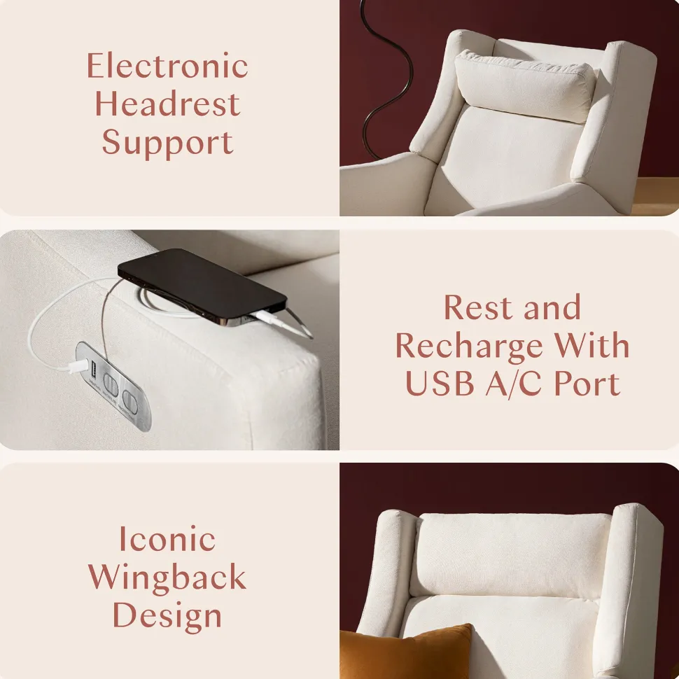 Babyletto Kiwi Plus Electric Recliner Swivel Glider w/ Adjustable Headrest + USB Port - Performance Cream Eco-Weave