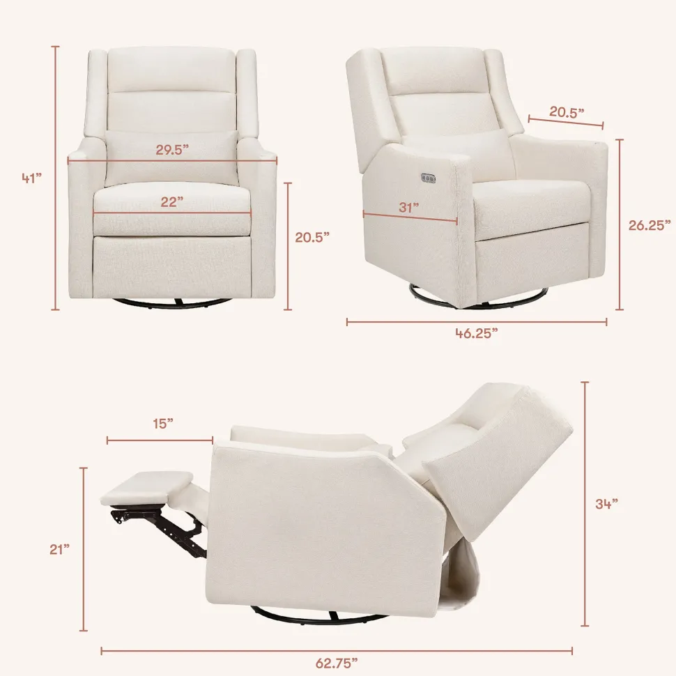 Babyletto Kiwi Plus Electric Recliner Swivel Glider w/ Adjustable Headrest + USB Port - Performance Cream Eco-Weave