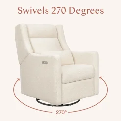 Babyletto Kiwi Plus Electric Recliner Swivel Glider w/ Adjustable Headrest + USB Port - Performance Ivory Boucle