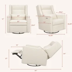 Babyletto Kiwi Plus Electric Recliner Swivel Glider w/ Adjustable Headrest + USB Port - Performance Ivory Boucle