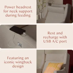 Babyletto Kiwi Plus Electric Recliner Swivel Glider w/ Adjustable Headrest + USB Port - Performance Beach Eco-Weave