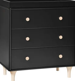 Babyletto Lolly 3-Drawer Changer Dresser, KD with Removable Changing Tray - Black/WashedNatural