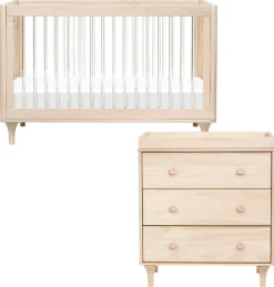Babyletto Lolly 3-in-1 Convertible Crib + 3-Drawer Changer Dresser Bundle - Washed Natural / Acrylic / Washed Natural